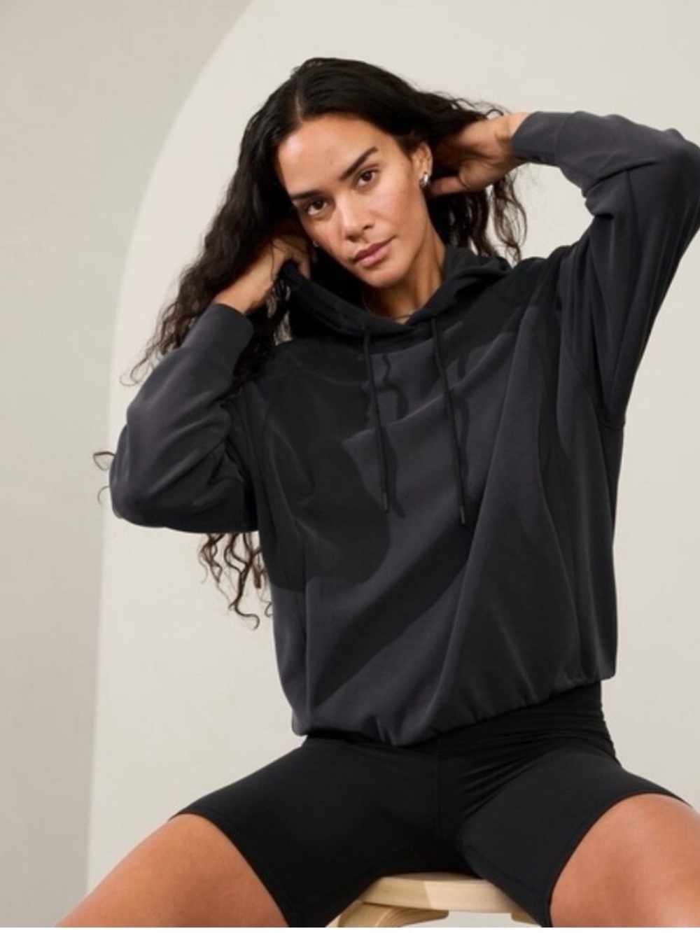 Athleta Charcoal Gray Hooded Pullover Sweatshirt
